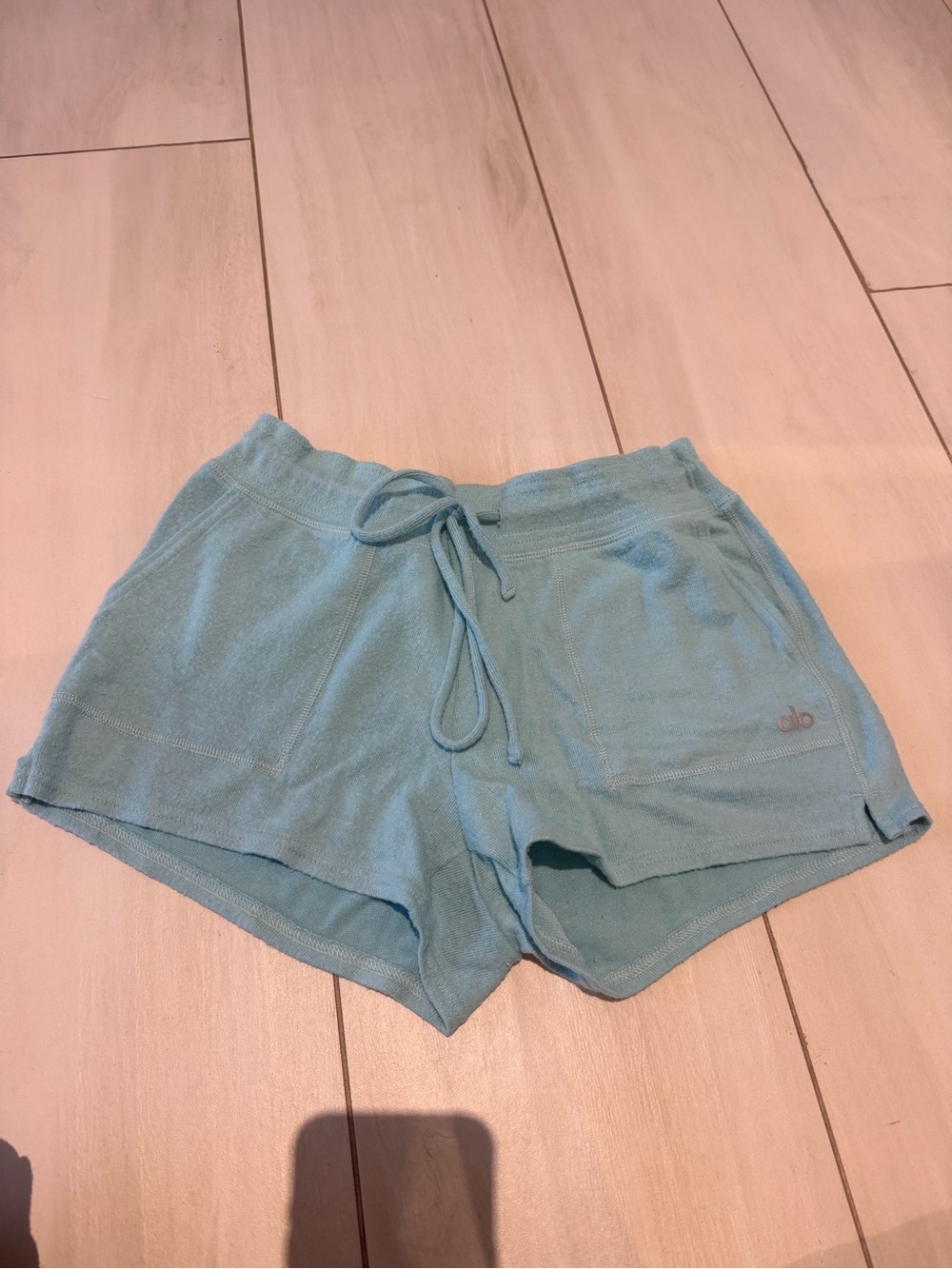ALO Yoga Women’s Light Blue Terry Cloth Drawstring Shorts